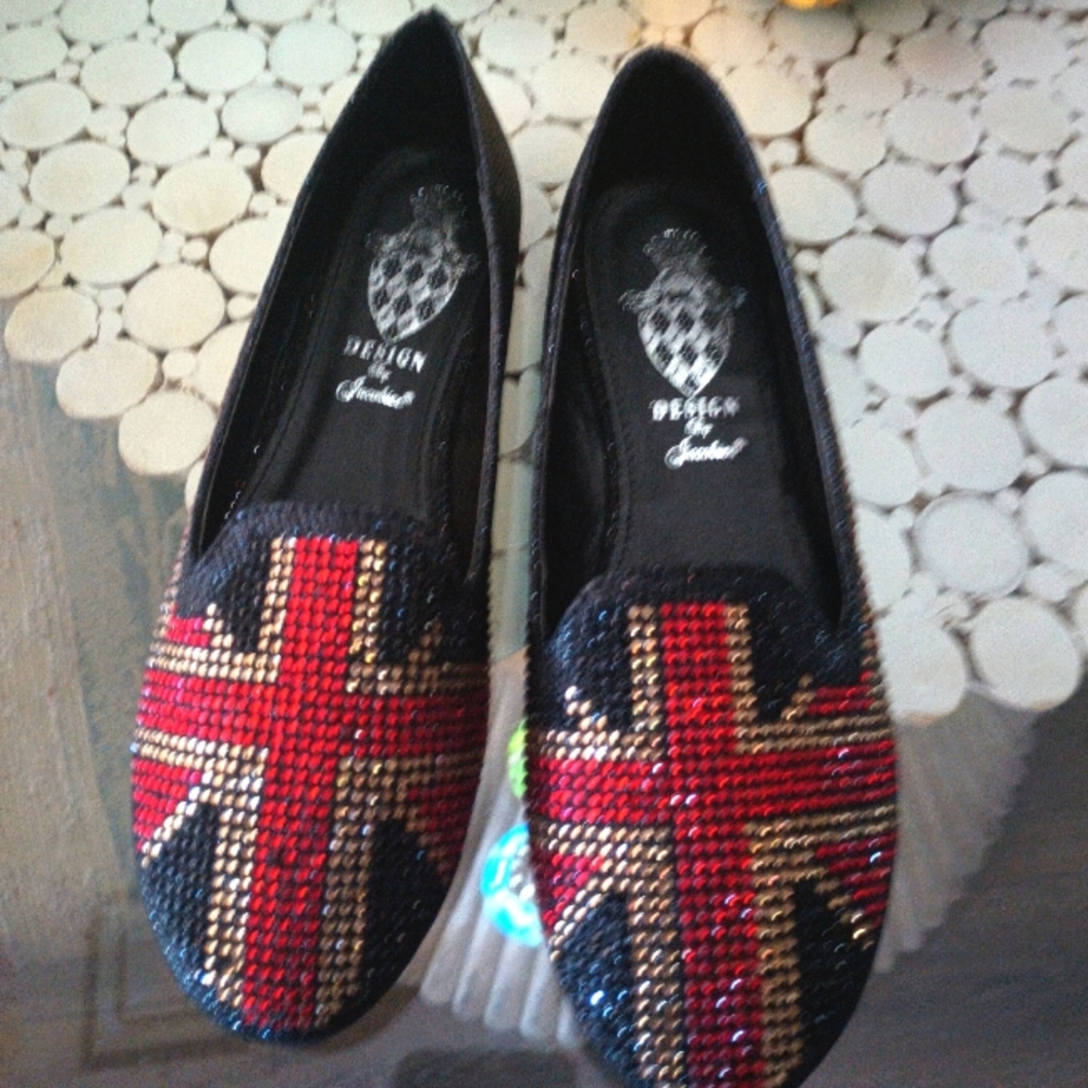 Red and gold rhinestone cross loafers